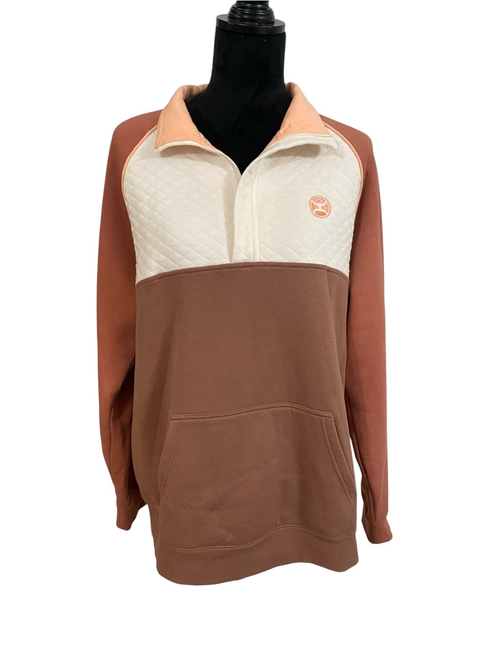 Hooey Women's Pink and Cream 1/4 Zip Quilted Sweater Pullover Size XL